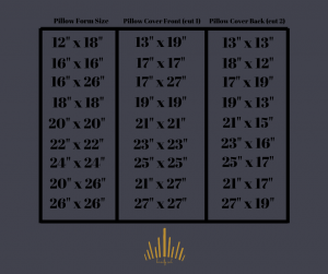 pillow cover size chart