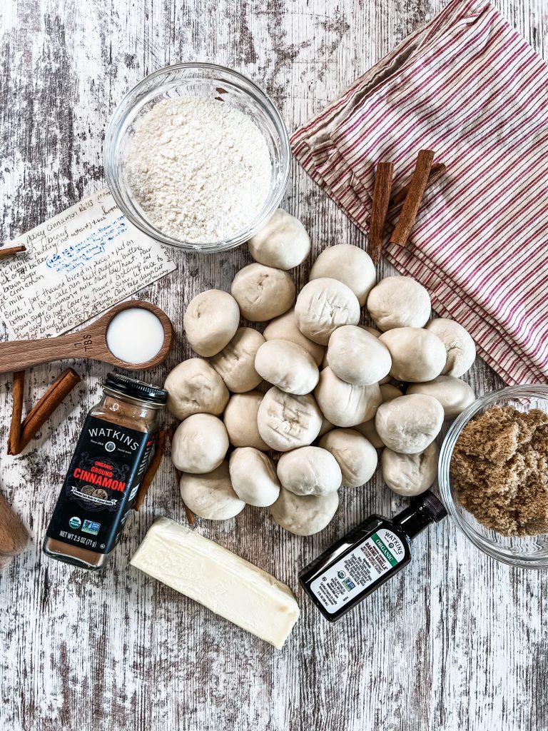 ingredients for cinnamon rolls laid out