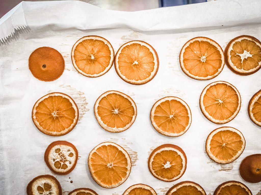 pan of dried oranges