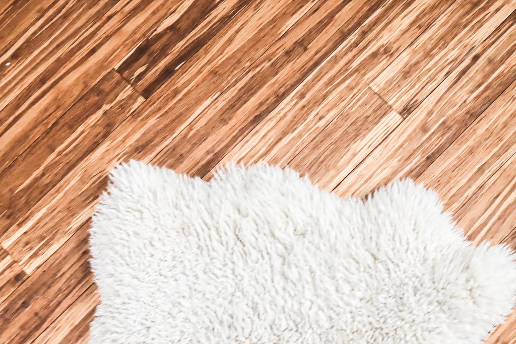 sheep skin on the hardwood floor