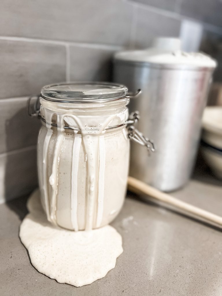 bubbling sourdough starter