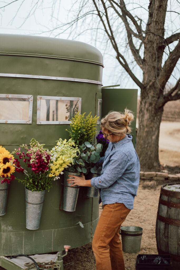 flowers in the horse trailer