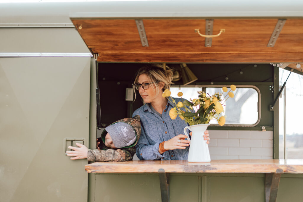 flowers in the horse trailer