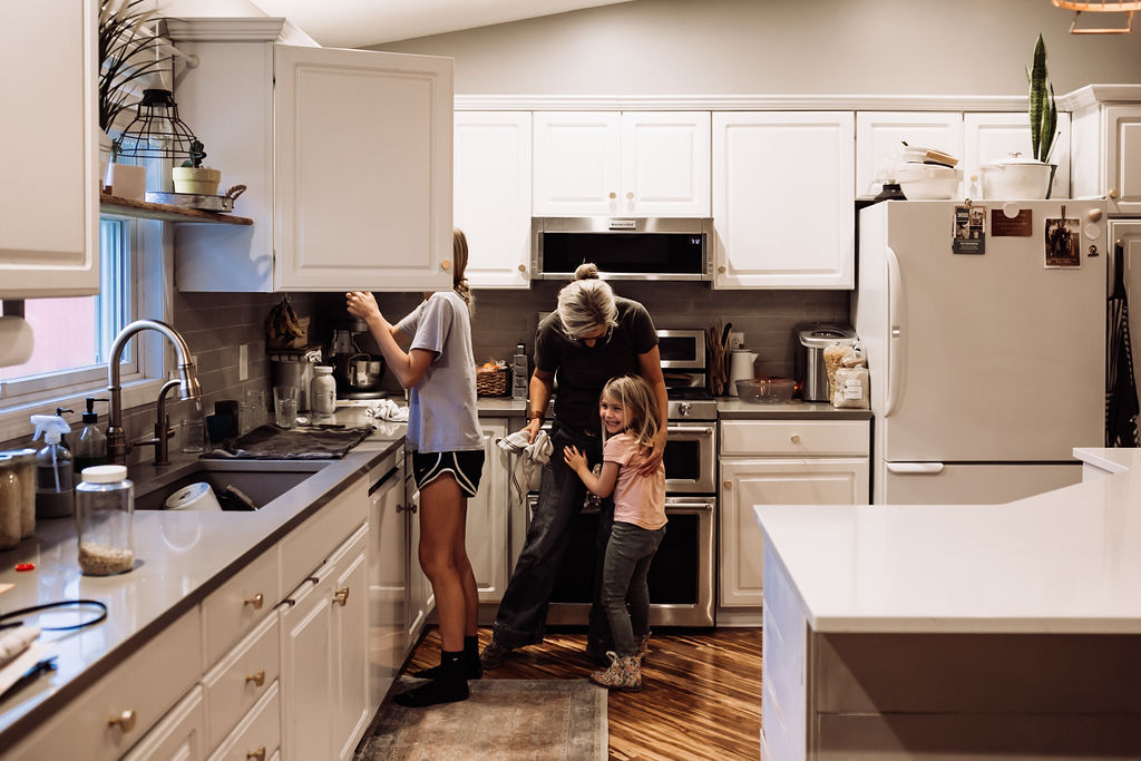 cleaning the kitchen