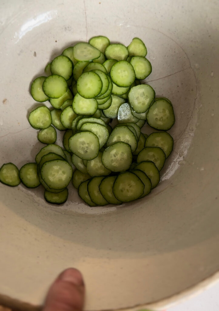 thinly sliced cucumbers