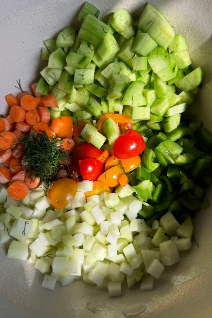 Cut up veggies for pasta salad