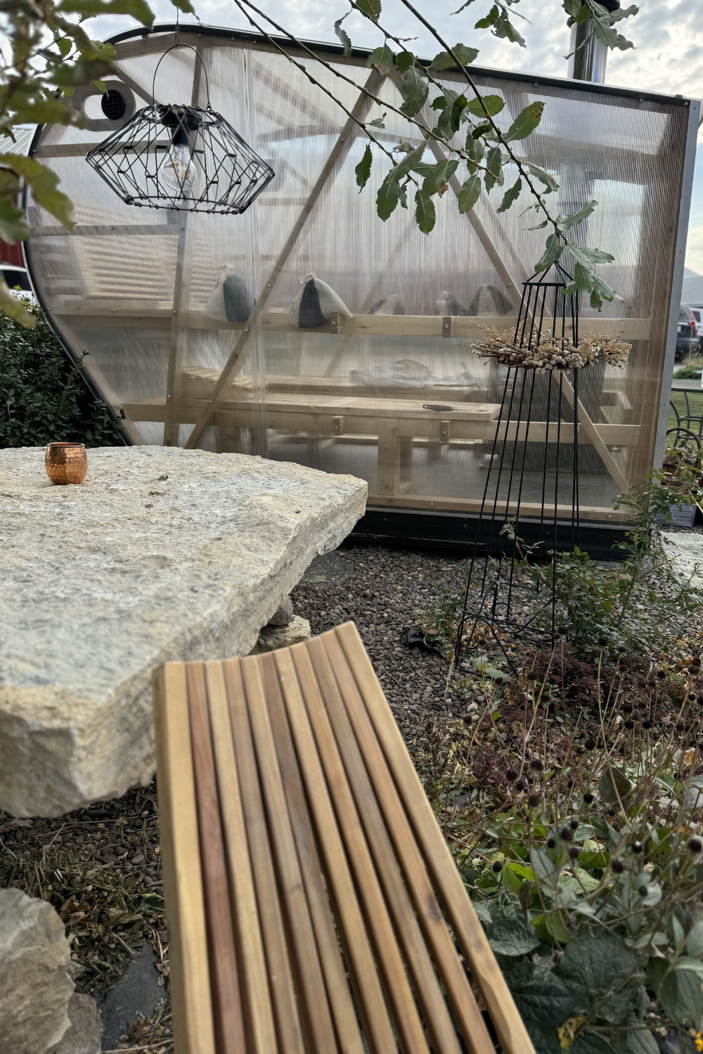 sauna and stone table