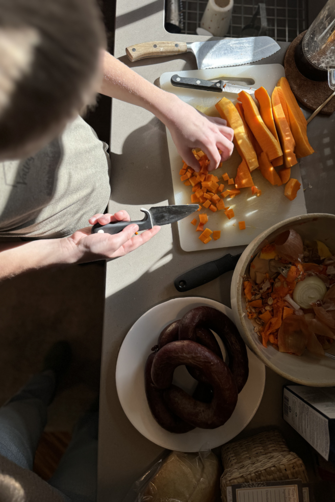 Cutting squash for soup 