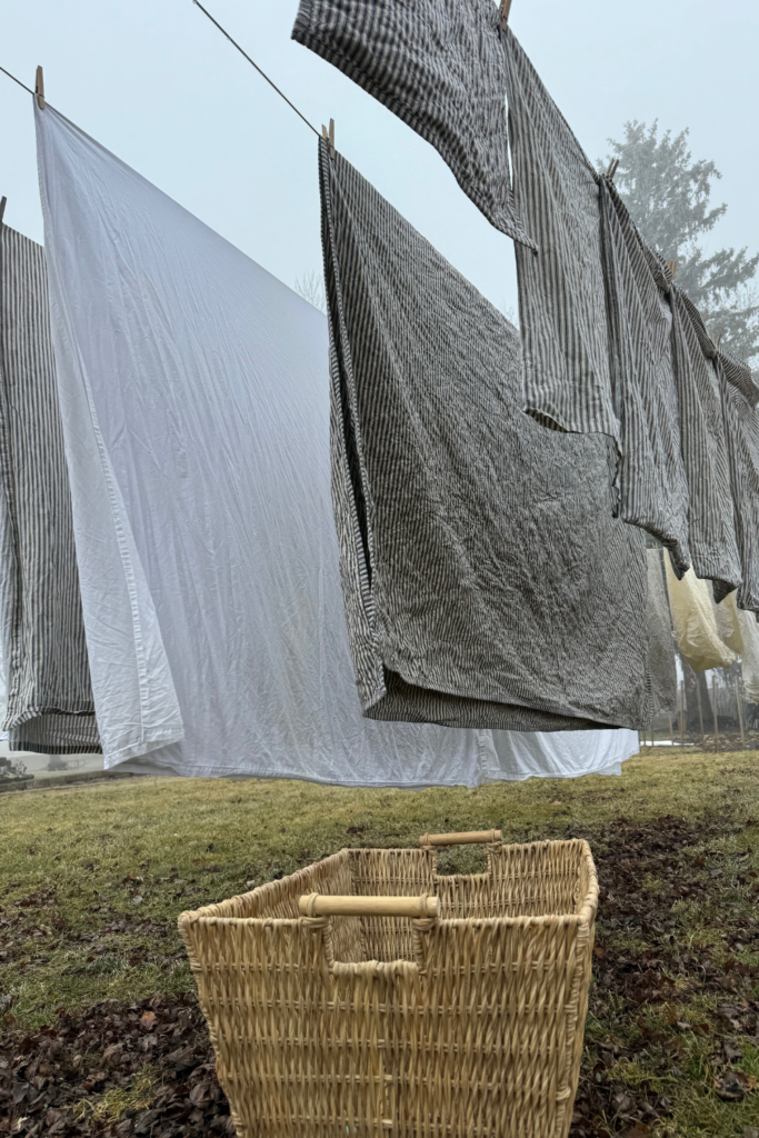 Hanging Sheets on a clothesline
