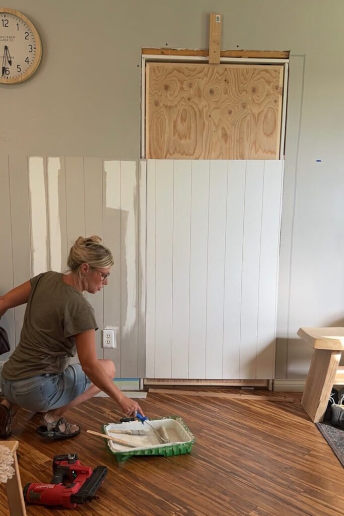 Working on a hidden pantry door